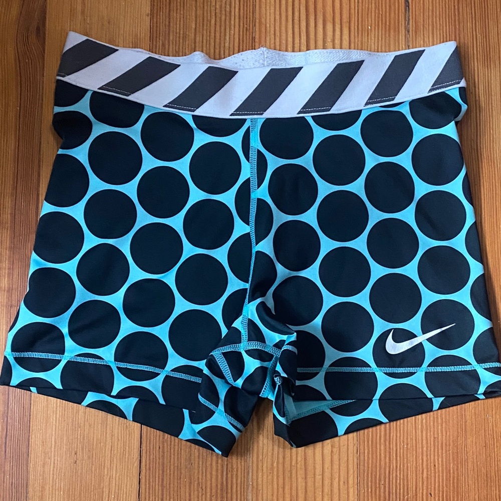 Nike Pro Dri fit Blue and Black Polka Dot Shorts